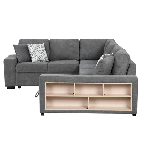 Modern Grey U-Shaped Sectional Sofa Bed with USB Ports, Storage Chaise & Pillows, Chenille Fabric, 109' - sold by Home Elegance USA