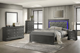 Blaze Upholstered Modern Style 5 Pc Queen Bedroom Set with LED Headboard Made with Wood in Metallic Gray(CA WAREHOUSE)