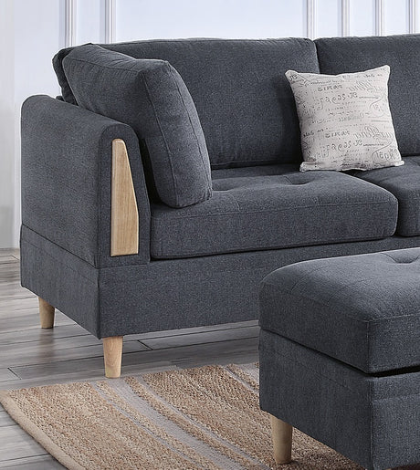 3-PCS Reversible Sectional Set Living Room Furniture Charcoal Color Chenille Couch Sofa, Reversible Chaise Ottoman - sold by Home Elegance USA