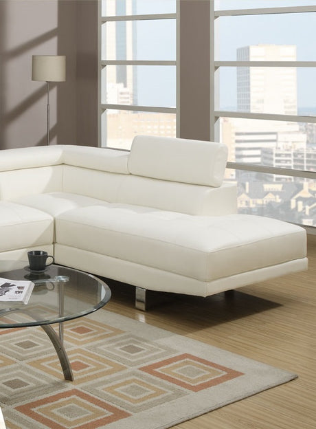 White Color Sectional Living Room Furniture Faux Leather Adjustable Headrest Right Facing Chaise & Left Facing Sofa - sold by Home Elegance USA