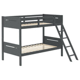 Grey Twin/Twin Bunk Bed with Built-in Ladder - Modern Wood Frame, Safety Guardrails, Easy Access Ladder