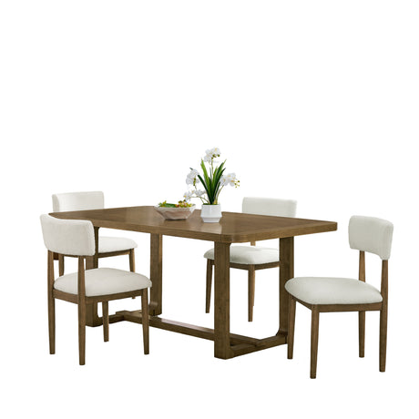 Darla 5Pc 72'W Rectangular Walnut Oak Finish Sled Dining Set with Beige Sherpa Fabric Chairs - sold by Home Elegance USA