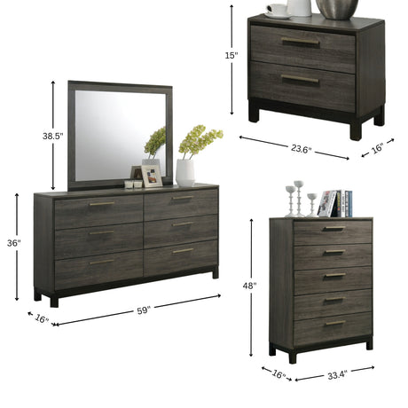 Ioana Antique Grey Wood 6-piece Queen Size Bedroom Set, Dresser, Mirror, 2 Night Stands , Chest - sold by Home Elegance USA