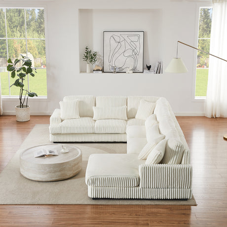 Modern Oversized U-shaped Sectional Sofa with Chaise Lounge in Beige Corduroy, 129' - sold by Home Elegance USA