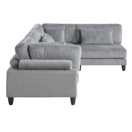 Living Room Furniture 4-Piece Modular Sectional Sofa Set Gray Corduroy Soft Cushion Pillows Solid Wood Legs - sold by Home Elegance USA
