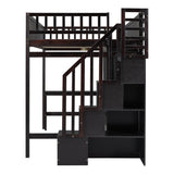 Full size Loft Bed with Bookshelf,Drawers,Desk,and Wardrobe-Espresso - Home Elegance USA