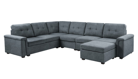 Isla 119' Gray Woven Fabric 7-Seater Sectional Sofa with Ottoman - sold by Home Elegance USA