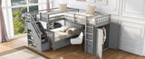 Twin-Twin over Full L-Shaped Bunk Bed With 3 Drawers, Portable Desk and Wardrobe, Gray(OLD SKU:LT100542AAE) - sold by Home Elegance USA