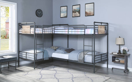 Cordelia Sandy Black, Dark Bronze Hand-Brushed Finish Quadruple Twin Bunk Bed - sold by Home Elegance USA