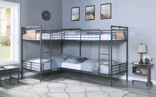 Cordelia Sandy Black, Dark Bronze Hand-Brushed Finish Quadruple Twin Bunk Bed - sold by Home Elegance USA