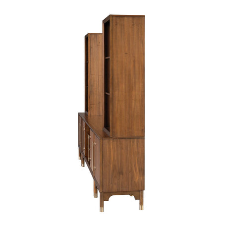 Mid-Century Modern TV Stand Entertainment Center Left Right Pier With Base Adjustable Shelves Gold Caped Legs LED On Pier Walnut Finish - sold by Home Elegance USA