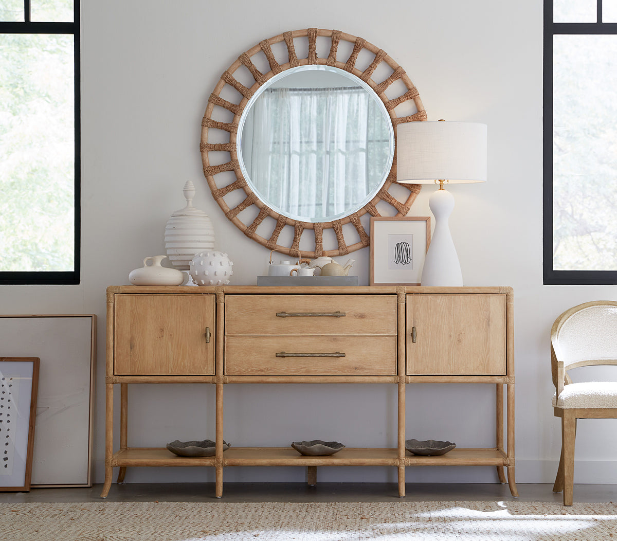 Retreat Pole Rattan Accent Mirror - Beige by Hooker Furniture - View 4