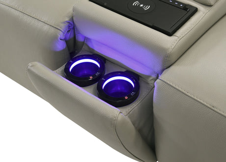 Jayke Top Grain Leather Match Power Motion Sectional Sofa, with Reading Lamp, Cupholder with Lights, Heat& Cooling Function, Wireless Charger with Type A&C Charging Port, Power Switch with USB Port - sold by Home Elegance USA