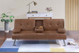 Living Room Brown Color Faux Leather 1pc Adjustable Sofa Fold-Down Table Cup Holders Tufted Upholstered Plush Cushion Couch Sofa