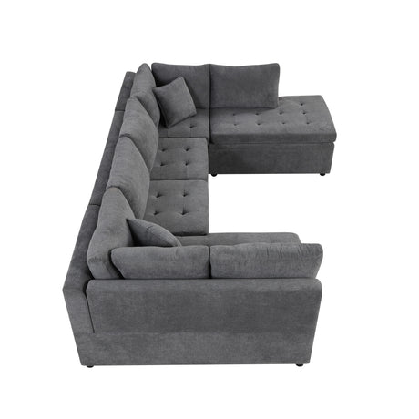 Oversized Sectional Sofa U-shaped Couch Pull-out Sofa Bed with Two Throw Pillows Gray Chenille 117.3' - sold by Home Elegance USA