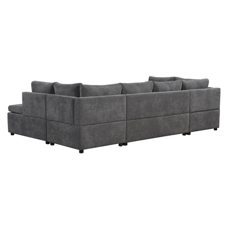 Oversized Sectional Sofa U-shaped Couch Pull-out Sofa Bed with Two Throw Pillows Gray Chenille 117.3' - sold by Home Elegance USA