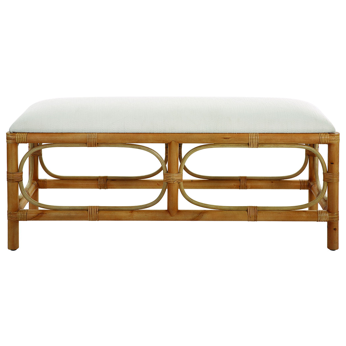 Laguna Fabric Rattan Bench - Light Brown / White by Uttermost - View 1