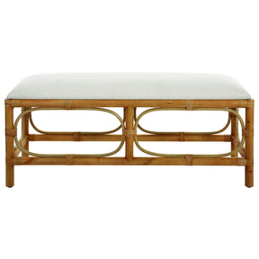 Laguna Fabric Rattan Bench - Light Brown / White by Uttermost - View 1