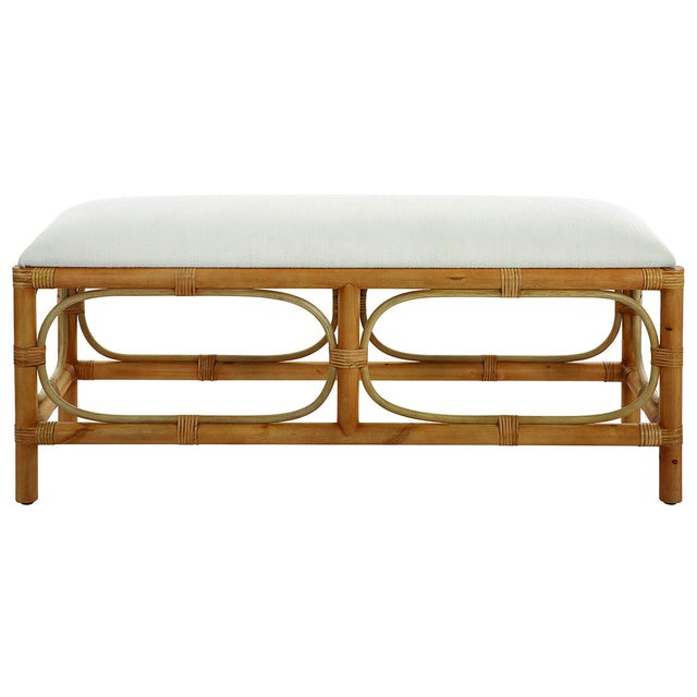 Laguna Fabric Rattan Bench - Light Brown / White by Uttermost - View 1