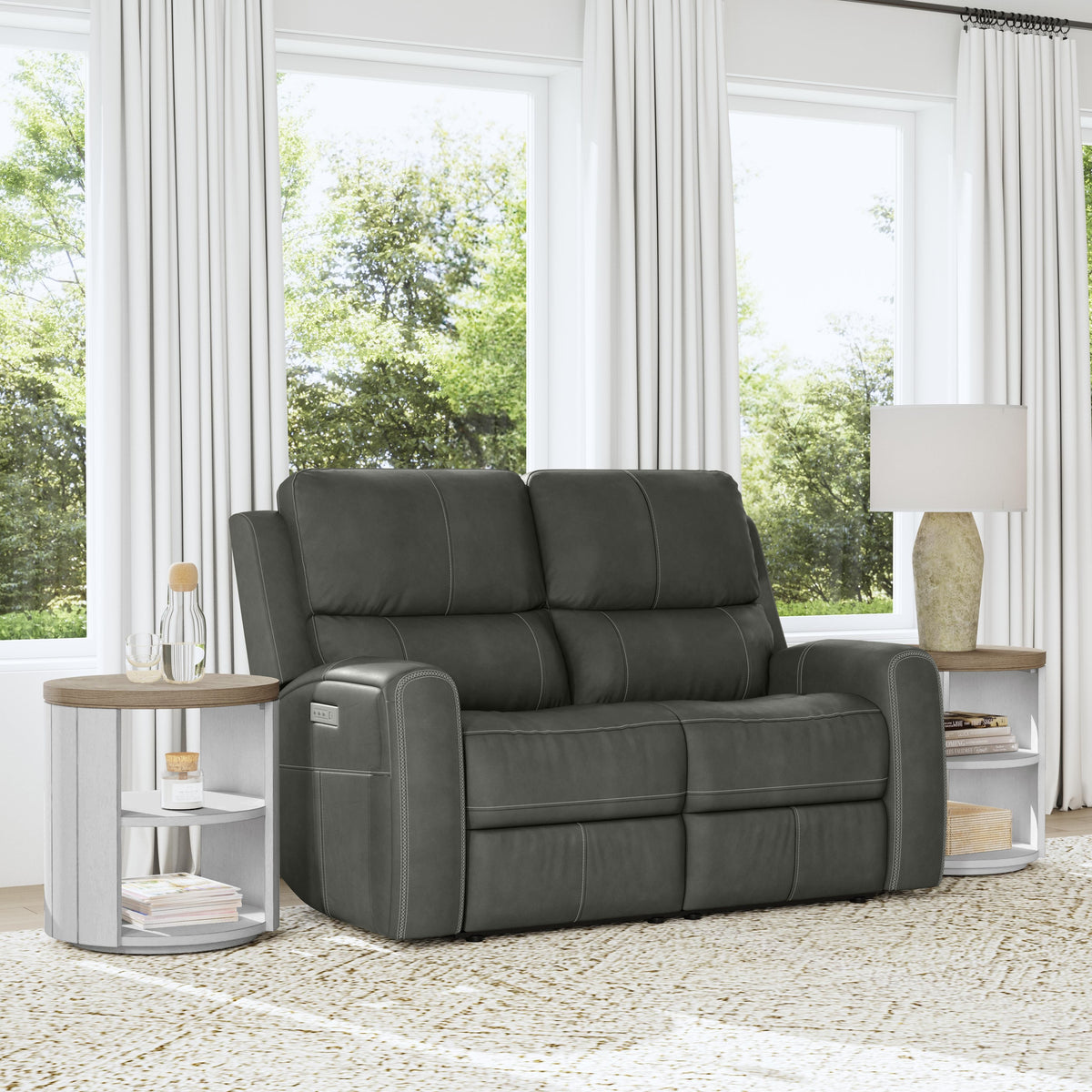 Linden Power Reclining Loveseat With Power Headrests & Lumbar - Charcoal | Flexsteel