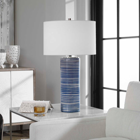 Montauk Striped Table Lamp - Blue / White by Uttermost - View 4