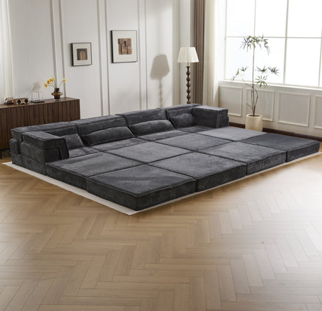 Compression Mahjong Sofa,Convertible Floor Sofa Bed,DIY Boneless Modular Sectional Sofa,No Assembly Required,Circle fleece fabric,Oversized 4 Seater with 2 Ottoman,Dark-grey - sold by Home Elegance USA