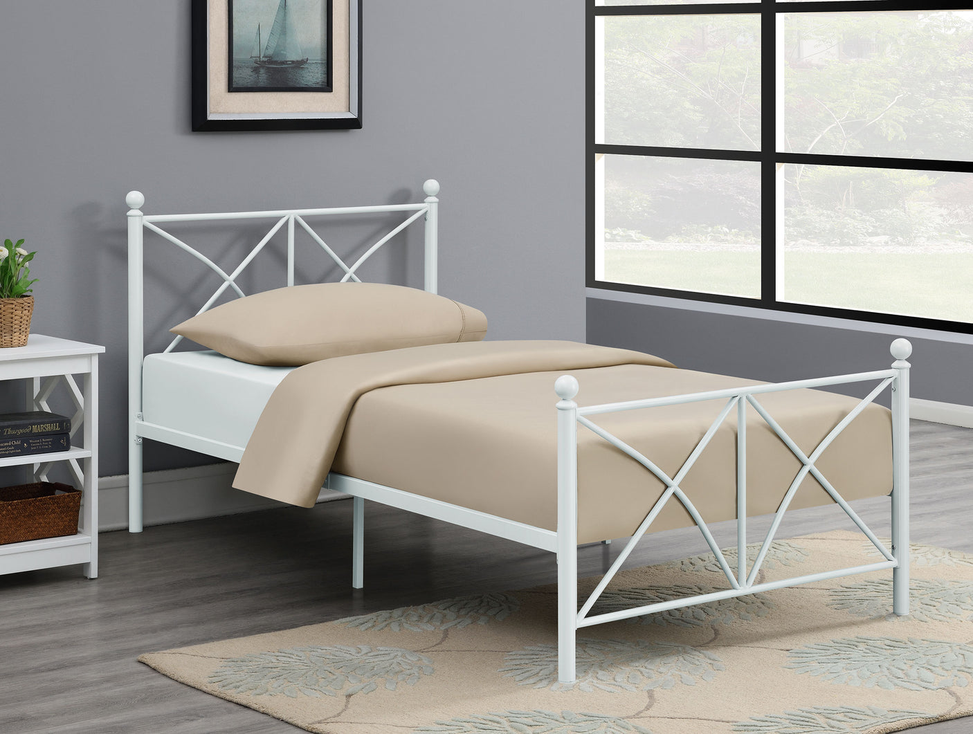 Twin Bed - Hart Metal Twin Open Frame Bed White