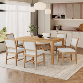 TREXM 7-Piece Retro Dining Table Set for 6, 1 Rectangular Wood Dining Table Set for 6 with Upholstered Chairs for Dining Room and Kitchen (Natural) - sold by Home Elegance USA