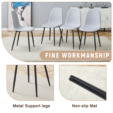 Table and chair set.71*35.4 inch Black Grain Spliced Dining Table With Storage Function In The Middle Of The Table Legs.Paired with 8 Light Gray Linen-Cotton Material High Resilience Dining Chairs. - sold by Home Elegance USA