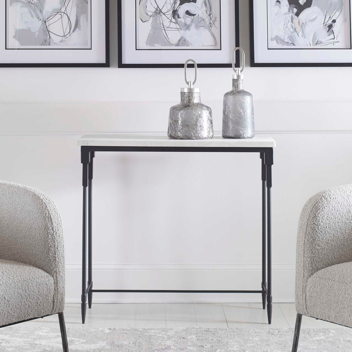 Bourges Marble Console Table - White / Black by Uttermost - View 4