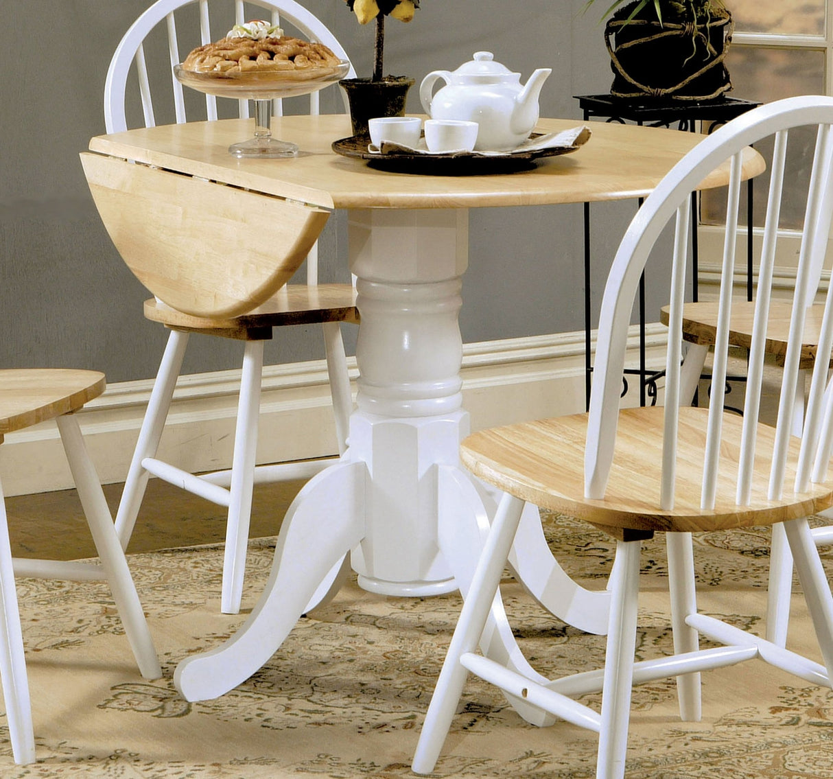 Allison Drop Leaf Round Dining Table Natural Brown and White | Coaster - 4241 - Home Elegance USA - 2