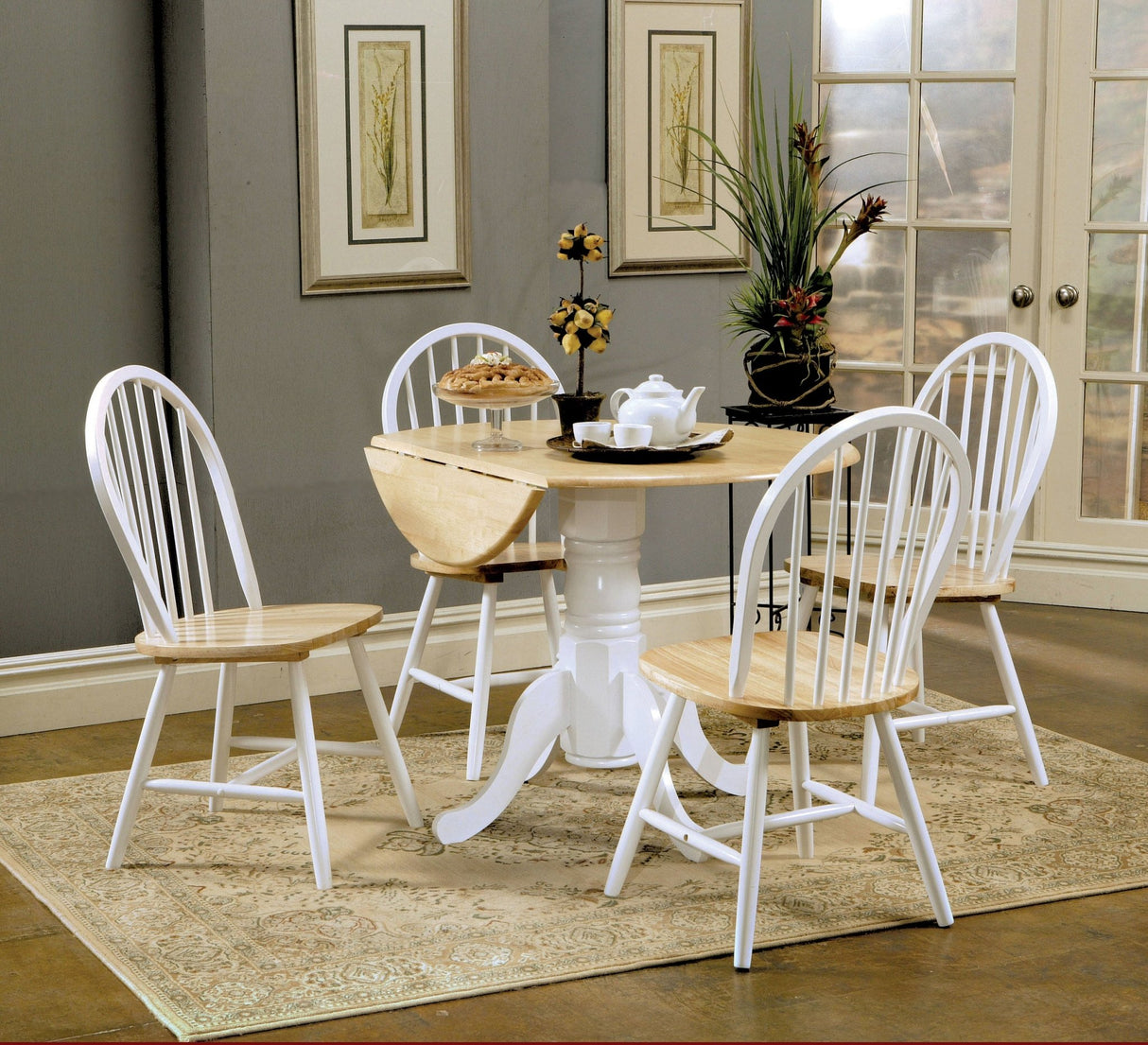 Allison Drop Leaf Round Dining Table Natural Brown and White | Coaster - 4241 - Home Elegance USA - 13