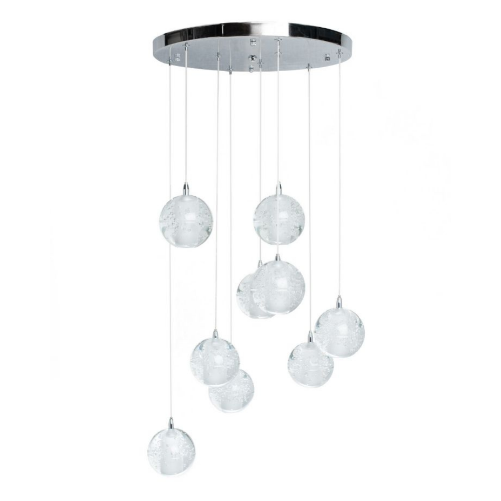 9 light Crystal Spheres Chandelier // Round Chrome Canopy  | Finesse