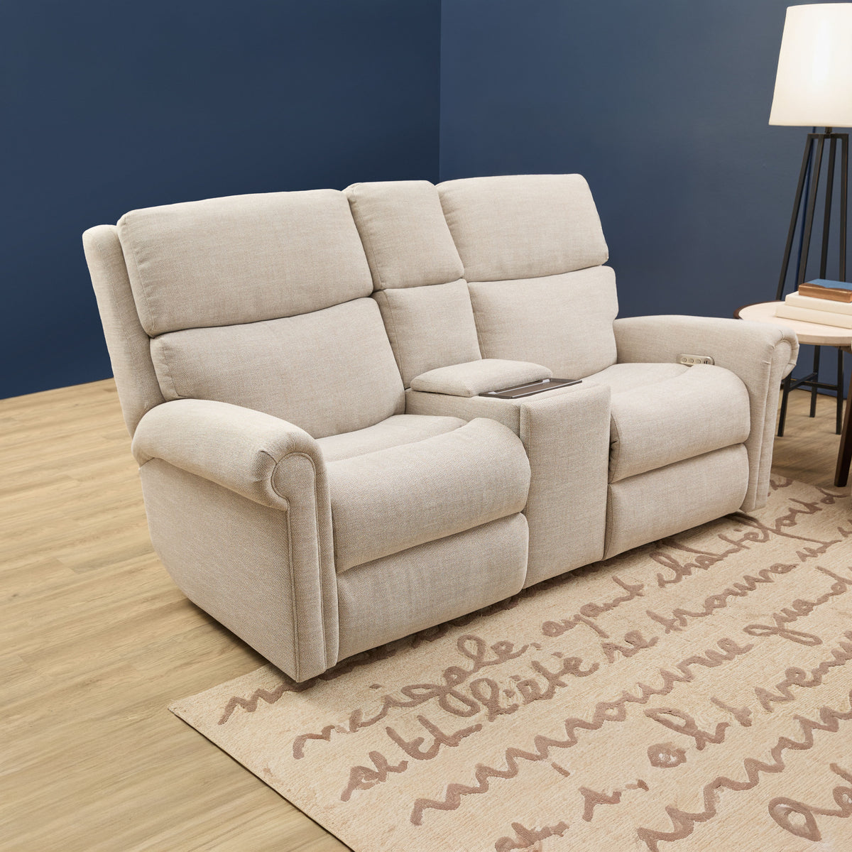 Bernard Power Fabric Reclining Loveseat With Console, Power Headrest, & Lumbar | Flexsteel