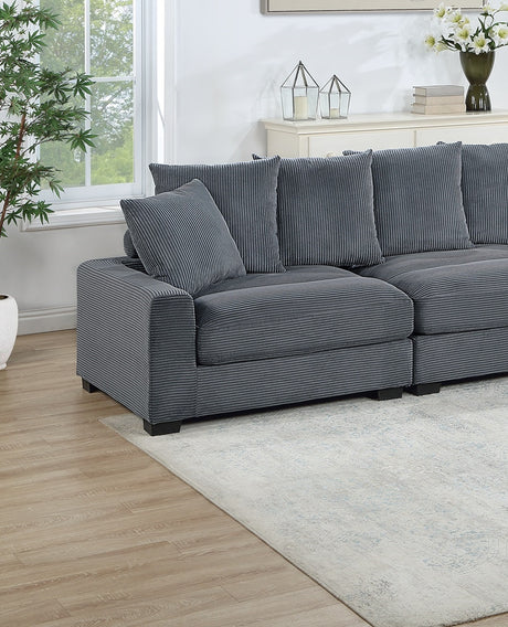 Contemporary Dark Gray 4pc Modular Sectional Set Corduroy Couch LAF & RAF Chairs Armless Chair Ottoman Living Room Furniture - sold by Home Elegance USA