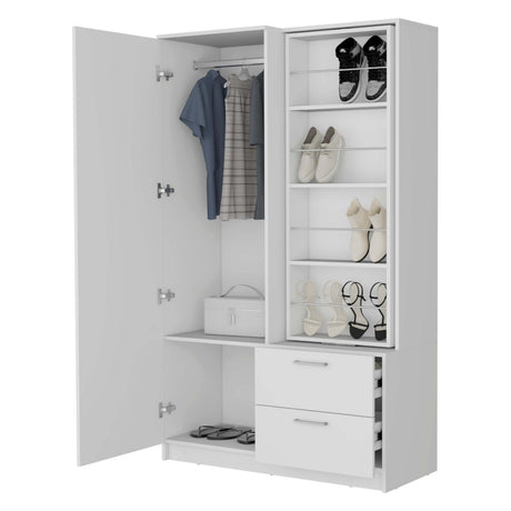 White Armoire Wardrobe with Open Storage and 2 Drawer - sold by Home Elegance USA