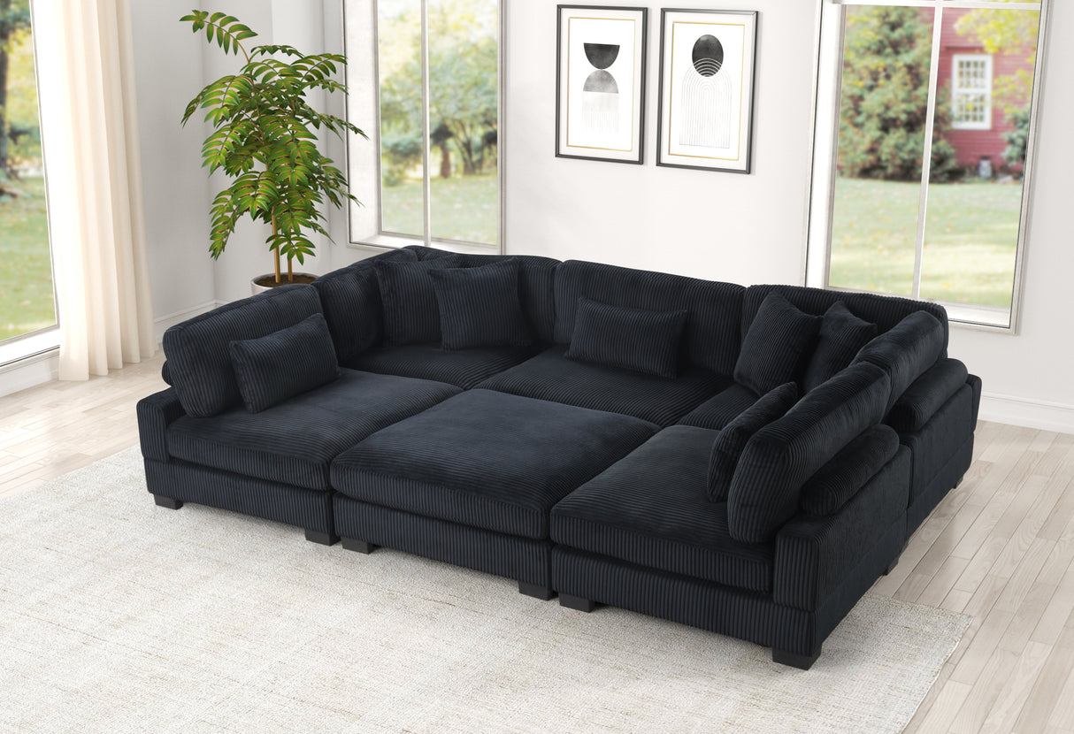 Bentley Modern Style Modular Sectional unique layout made with Corduroy fabric and wood in Black Setup-1 (NJ Warehouse Inventory)