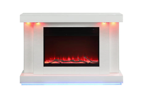 Contemporary Style TV Stand Electric Fire Place 3-Level Brightness Setting Room Temperature Control White Finish Primary Living Room - sold by Home Elegance USA