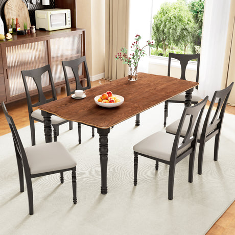 7-Piece Dining Table Set, 60inch to 78inch Extendable Wood Dining Table with Removable Leaf, Kitchen Table Set with 6 Upholstered Side Chair, Dining Table Set for 6 - sold by Home Elegance USA