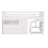 Loft Bed Low Study Twin Size Loft Bed With Storage Steps and Portable,Desk,White(OLD SKU: LT000101AAK) - Home Elegance USA