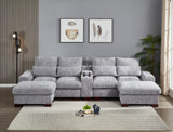 Modern Sectional Sofa Couch with Console,USB Charging Port,Reading Light,Cup Holder, Light Grey