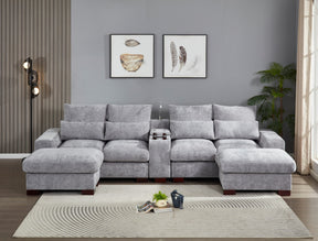 Modern Sectional Sofa Couch with Console,USB Charging Port,Reading Light,Cup Holder, Light Grey - sold by Home Elegance USA