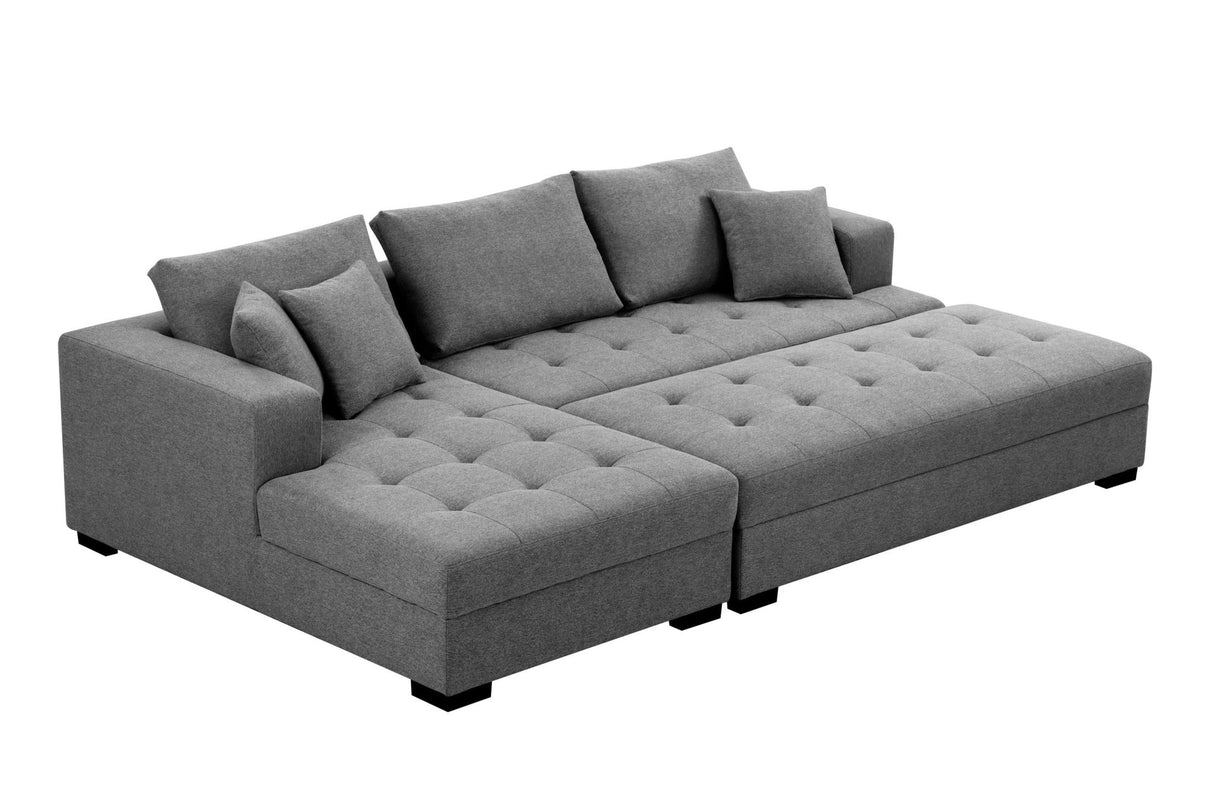 111'' Tufted Fabric 3 - Seat L - Shape Sectional Sofa Couch Set w/Chaise Lounge, Ottoman Coffee Table Bench, Dark Grey - W876S00066 - image - 2