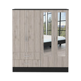 Bolton 160 Armoire, Six Shelves, Two Double Door Cabinets, Two Mirrors, Two Drawers, Rod Black / Light Gray - sold by Home Elegance USA