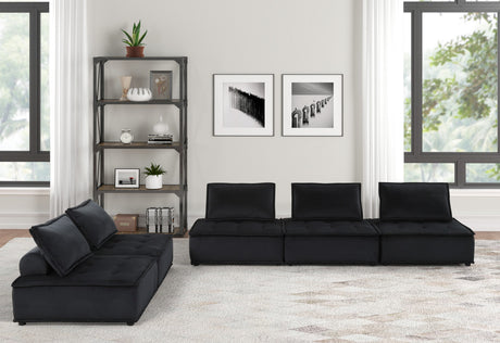 Aveline 160'W Black Velvet 5 Pc Sectional Sofa Ottoman - sold by Home Elegance USA
