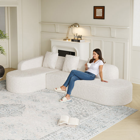111.8-inch L-shaped curved modular sofa, modern design featuring lychee-textured long-pile polyester fabric, curved backrest with three pillows - sold by Home Elegance USA