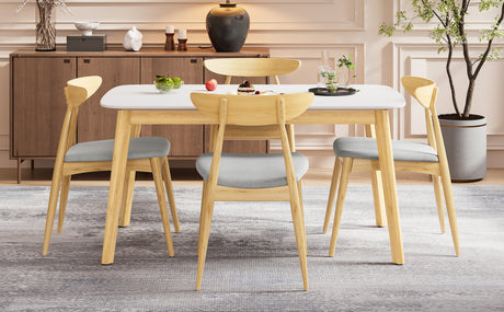 5-Piece Dining Set, 1 Table + 4 Chairs, Rubberwood Frame, Ergonomic Chairs & Faux Wood Table, Beige+Natural+White Oak - sold by Home Elegance USA