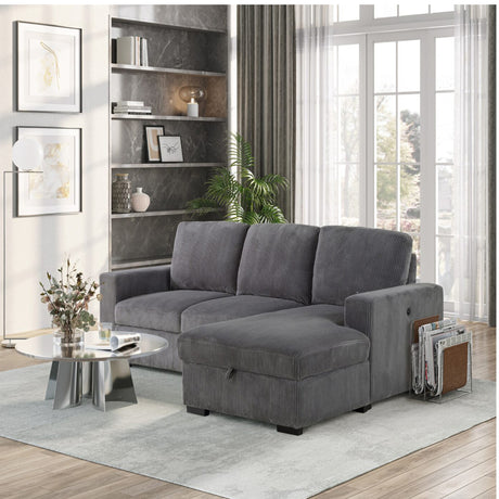 Modern Melody Grey Sectional Sofa with Plush Cushioning and 100% Polyester Fabric - sold by Home Elegance USA