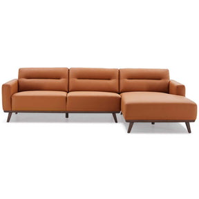 Ella Mid Century Modern L-Shaped Sectional Couch with Cognac Vegan Leather and Solid Wood Frame - sold by Home Elegance USA