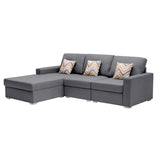 Nolan Gray Linen Fabric 3Pc Reversible Sectional Sofa Chaise with Pillows and Interchangeable Legs - Home Elegance USA